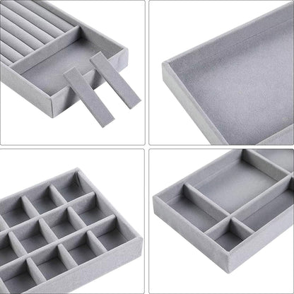 4 Pcs Stackable Velvet Jewelry Organizer Tray For Drawer