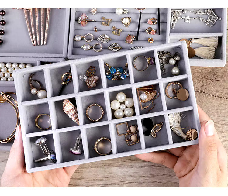 4 Pcs Stackable Velvet Jewelry Organizer Tray For Drawer
