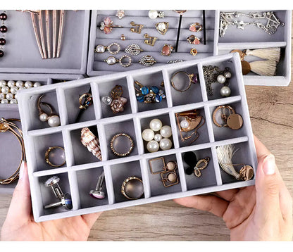 4 Pcs Stackable Velvet Jewelry Organizer Tray For Drawer