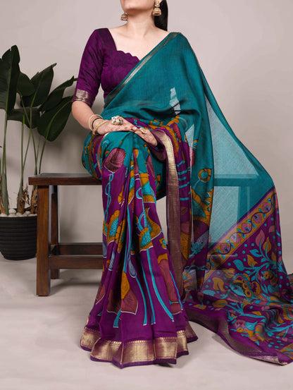Chanderi Silk Saree For Women | Blooming Floral Design Soft Touch