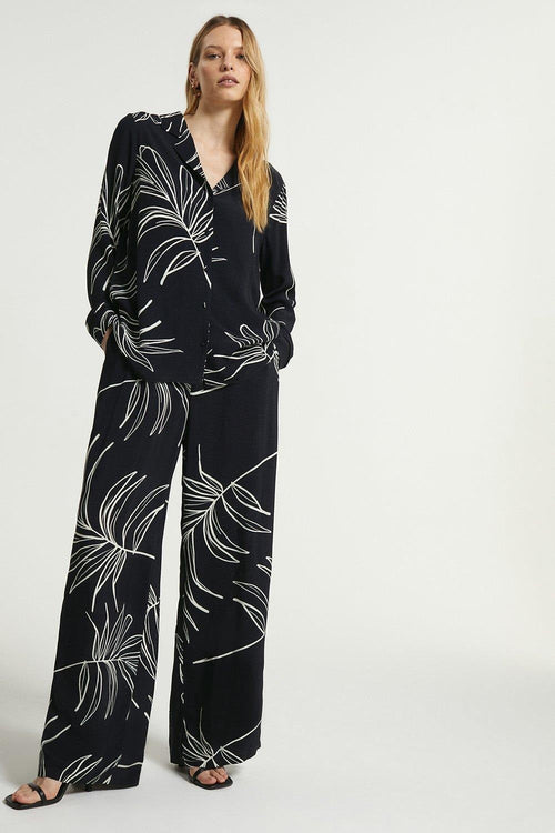 Rayon Slub Black leaf pattern Digtial Print Cord Set