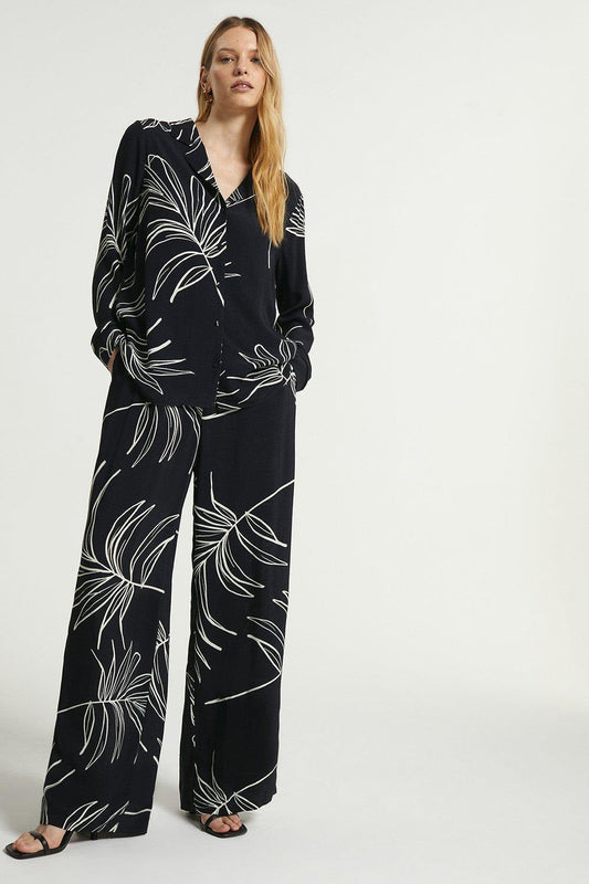 Rayon Slub Black leaf pattern Digtial Print Cord Set