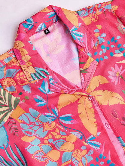 Pink Floral Digital Print Rayon Slub Cord Set