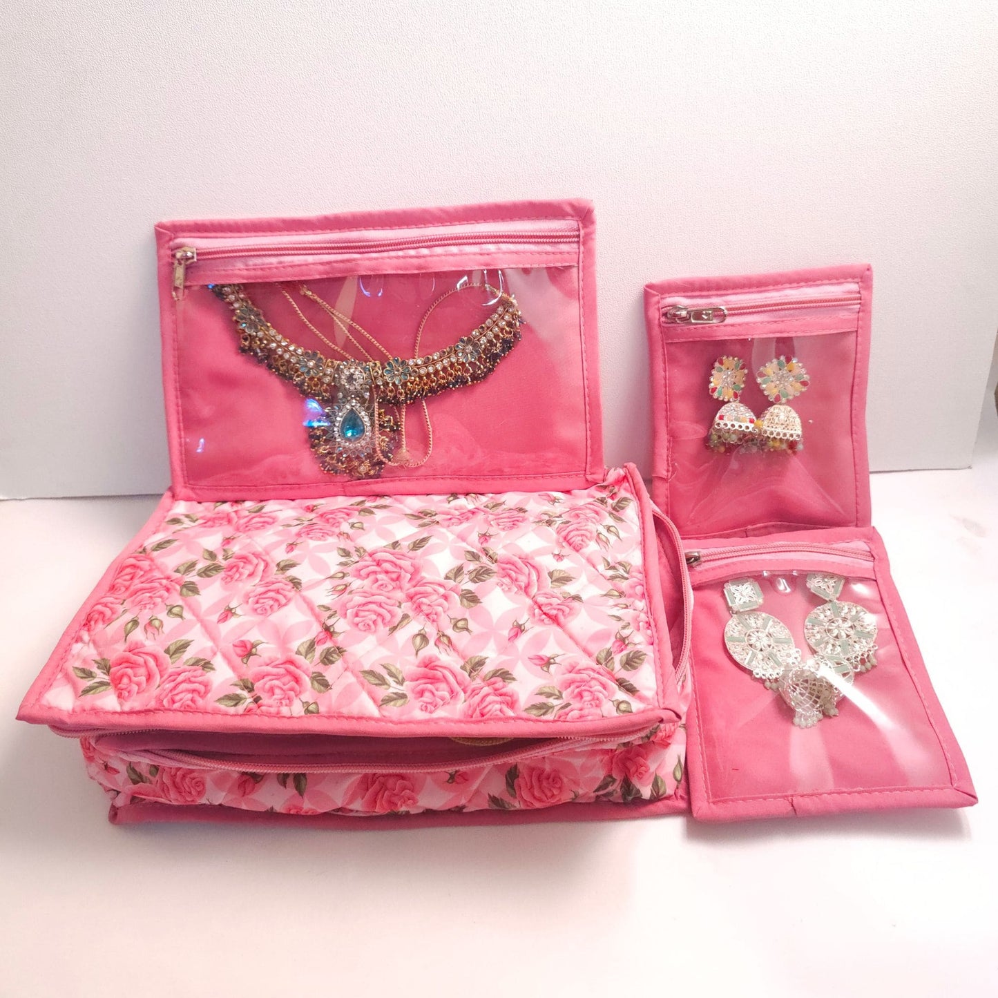 Floral Print Jewelry Organizer with 7 Detachable Pouches