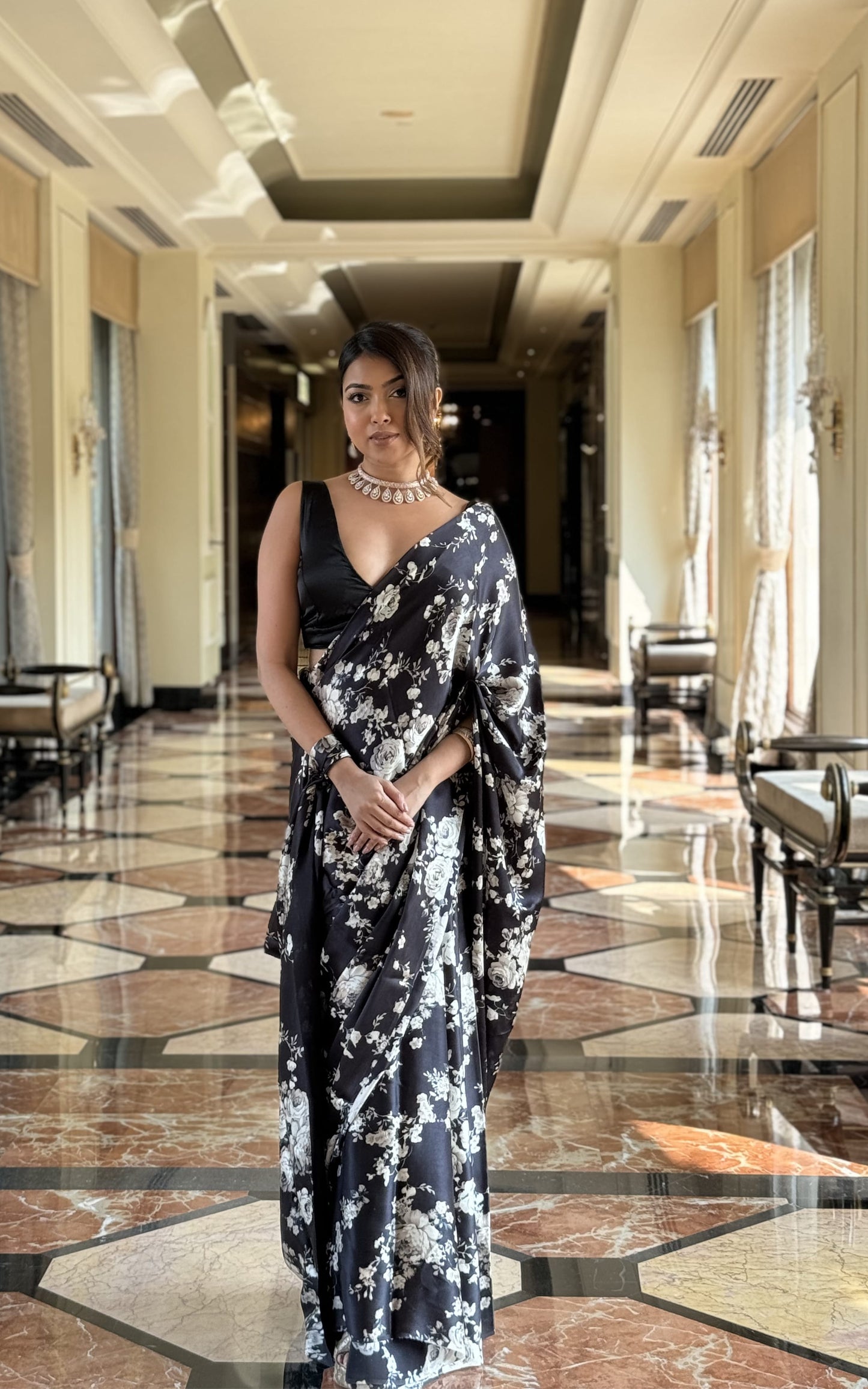 Digital Printed Premium Floral Original Japan Satin Saree