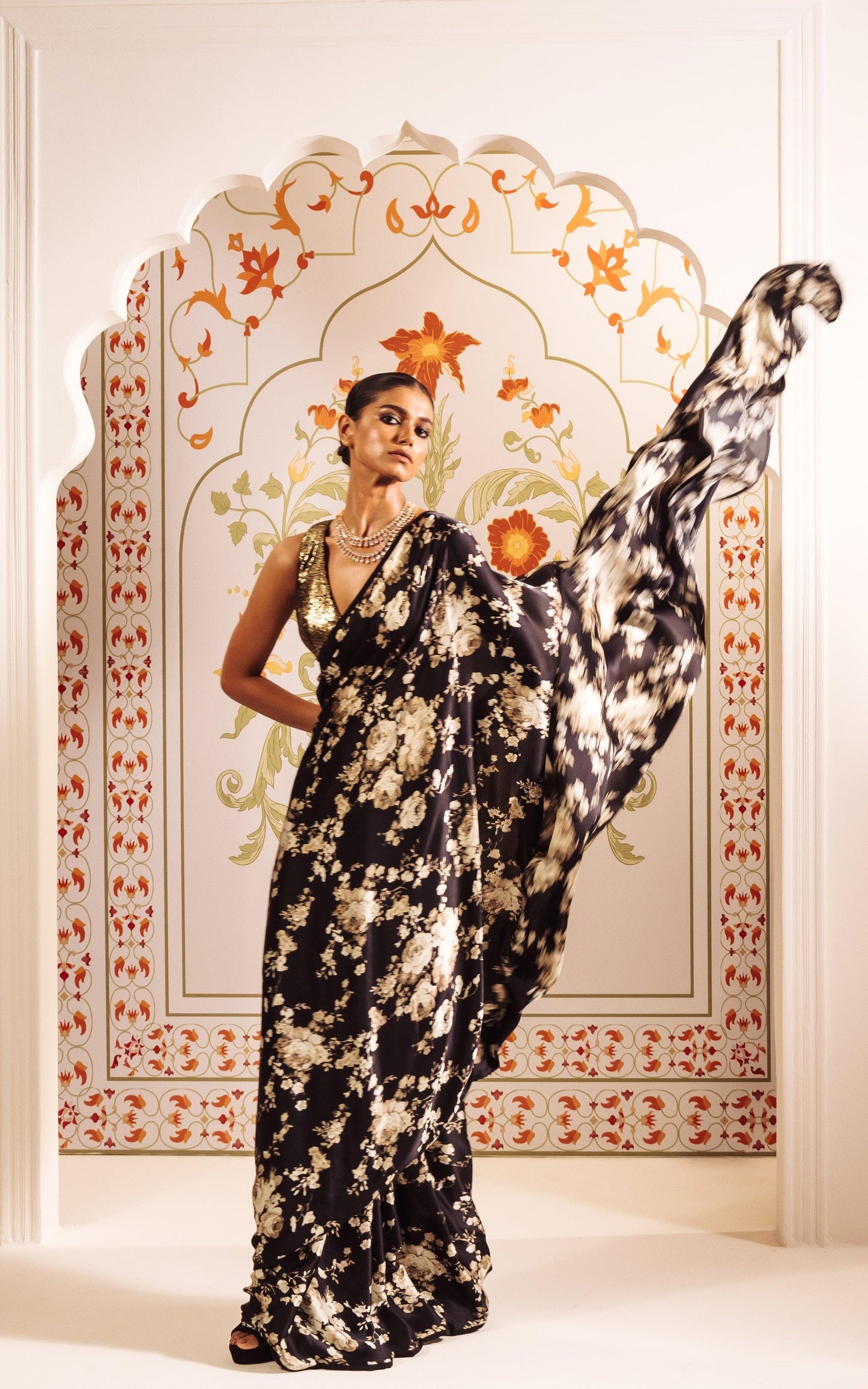 Digital Printed Premium Floral Original Japan Satin Saree