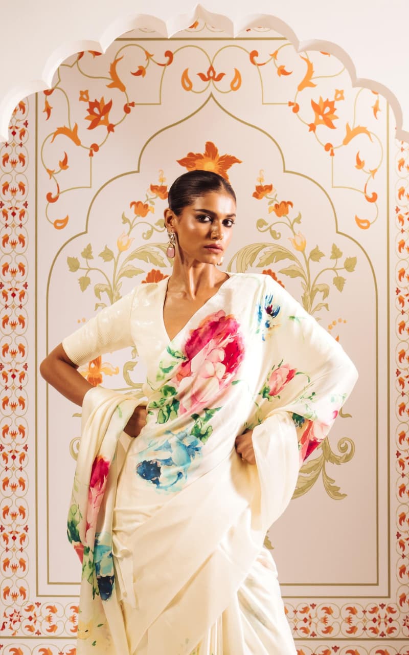 Off White Digital Printed Floral Original Japan Satin