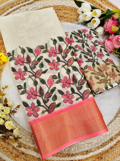 Cream Digital Print Original Japan Satin (Devsena satin)