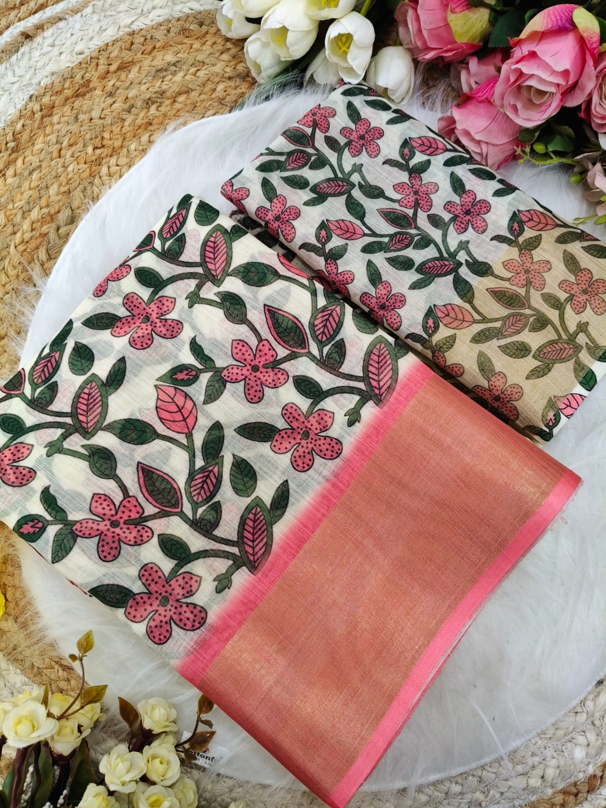 Cream Digital Print Original Japan Satin (Devsena satin)