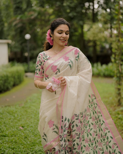 Cream Digital Print Original Japan Satin (Devsena satin)