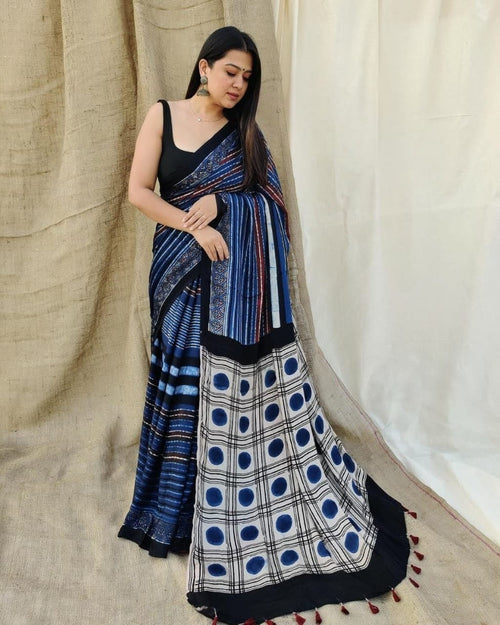 Blue with Polka Dots Digital Print Original Japan Satin (Devsena satin)