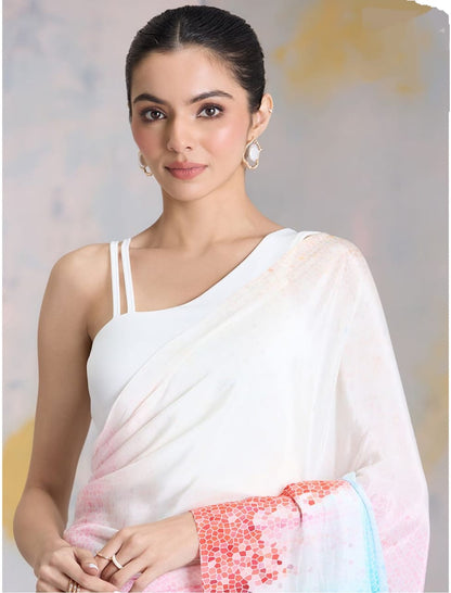 Ombre Sequin Work Digital Print Party Wear Saree Original Japan Satin (Devsena satin)