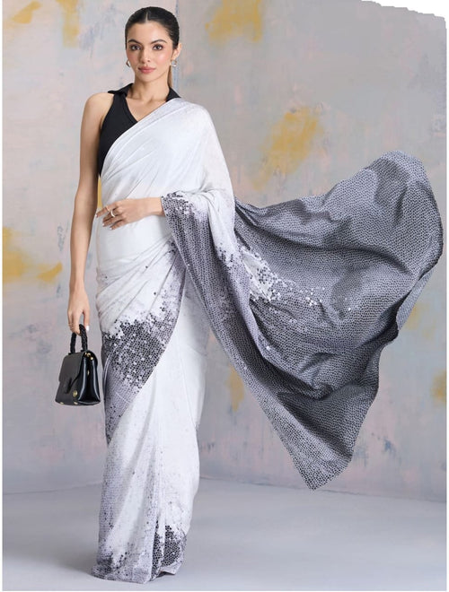 Ombre Sequin Work Digital Print Party Wear Saree Original Japan Satin (Devsena satin)