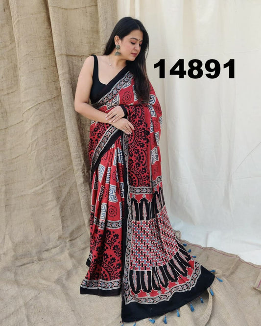 Red Digital Print Original Japan Satin (Devsena satin)