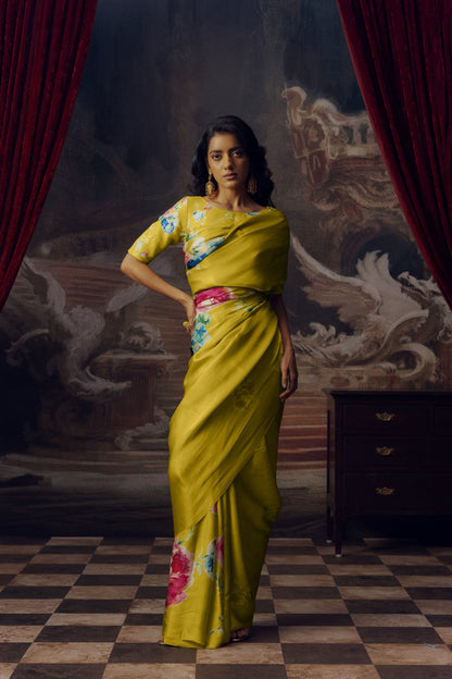 Firozi Floral Digital Printed  Original Japan Satin (Devsena satin)