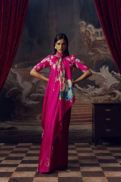 Firozi Floral Digital Printed  Original Japan Satin (Devsena satin)