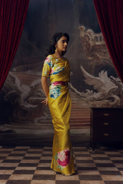 Firozi Floral Digital Printed  Original Japan Satin (Devsena satin)