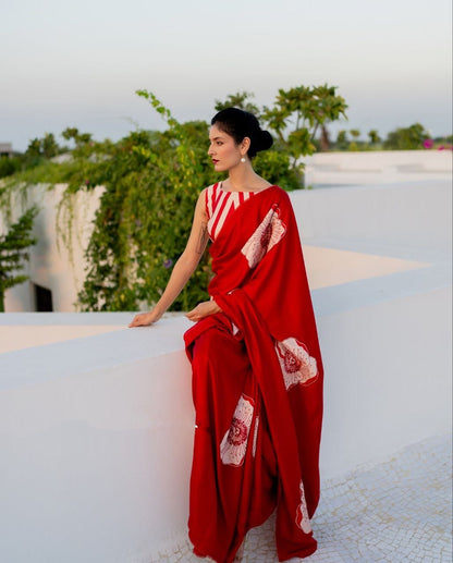 Satin Saree with Oversized White Floral Digital Print  Original Japan Satin (Devsena satin)