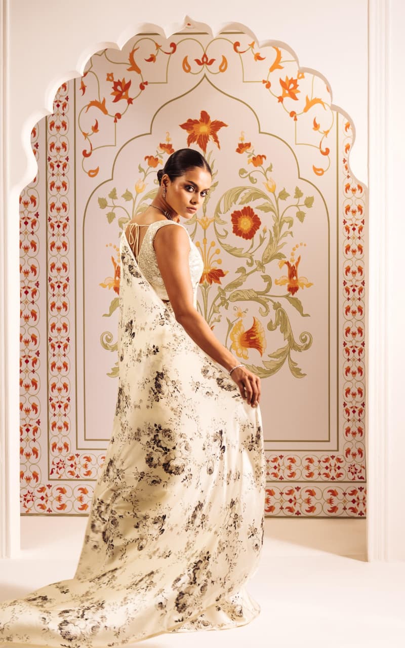 Digital Printed Premium Floral Original Japan Satin Saree