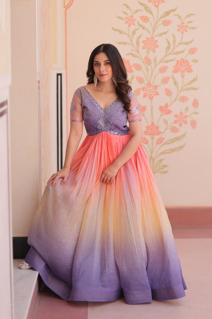 GOWN-Gold Crush Padding With Beads Embroidered Work.