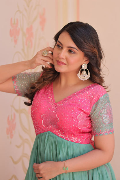 GOWN-Gold Crush Padding With Beads Embroidered Work.