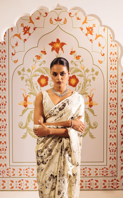 Digital Printed Premium Floral Original Japan Satin Saree