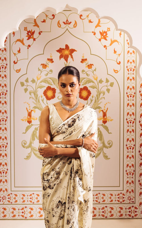 Digital Printed Premium Floral Original Japan Satin Saree