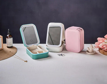 Makeup Storage Box with LED Light Mirror