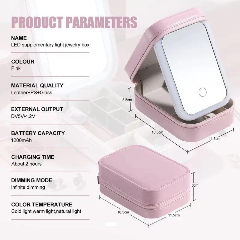 Makeup Storage Box with LED Light Mirror