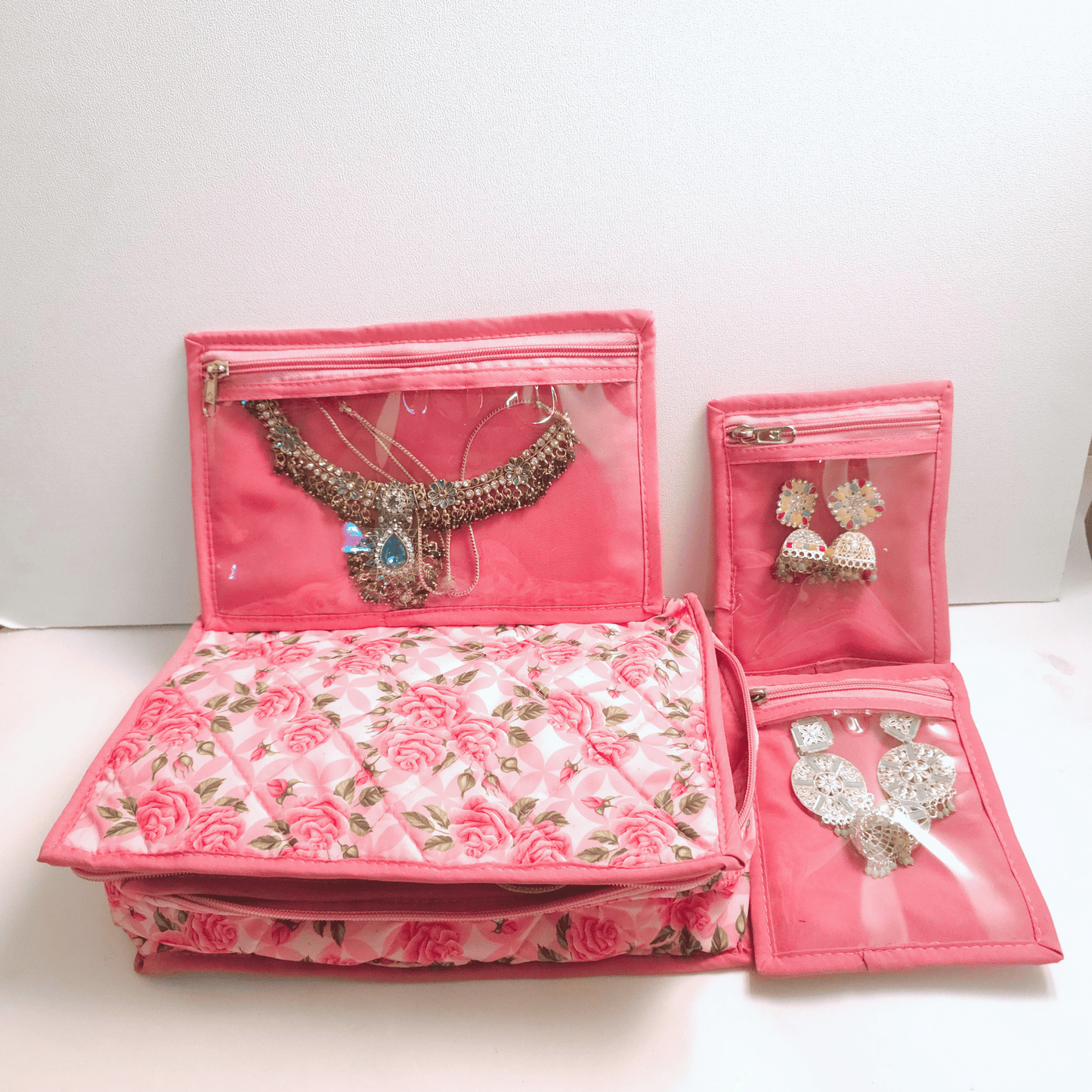 Floral Print Jewelry Organizer with 7 Detachable Pouches