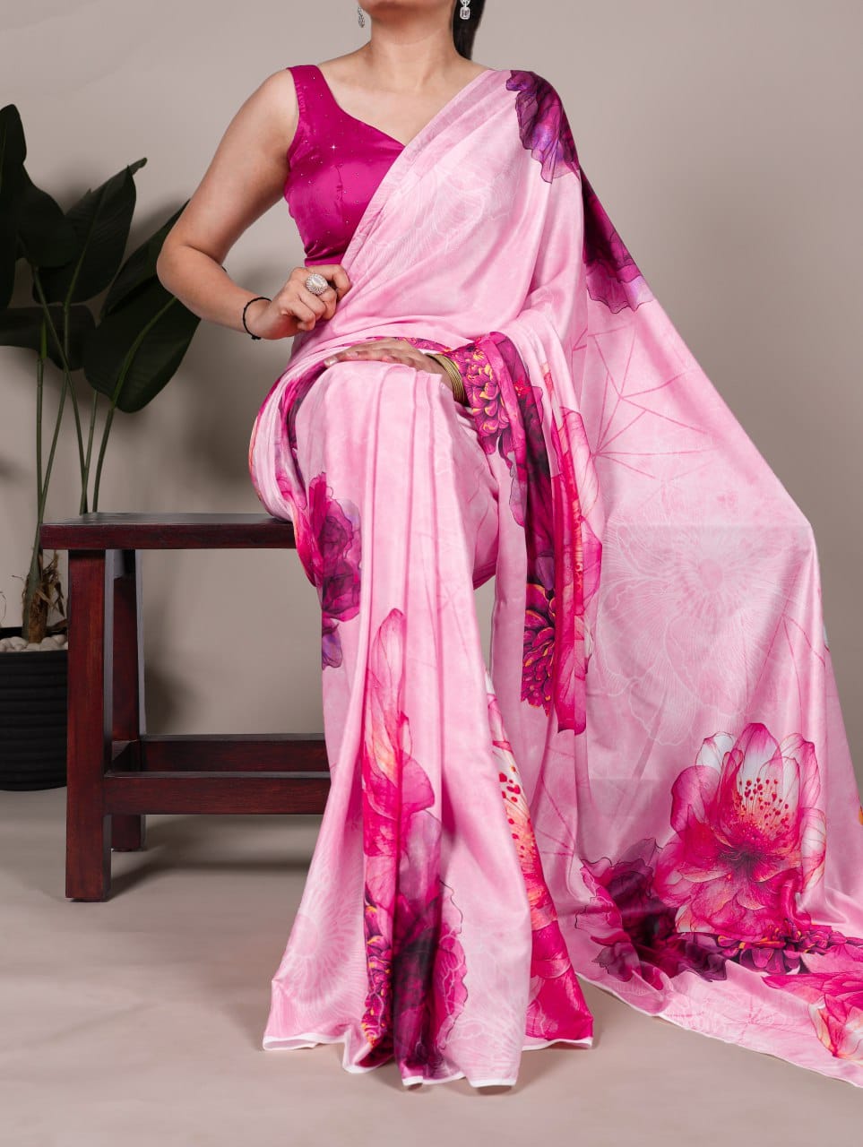 Premium Satin Silk Digital Print Saree