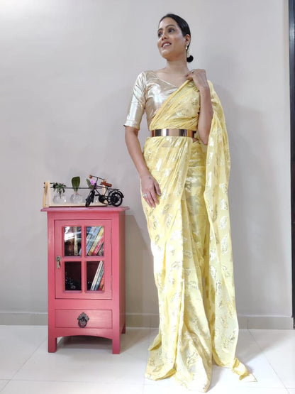 1 min Alia Bhatt Soft Georgette Pink Yellow Green Shade Saree Ready to Wear