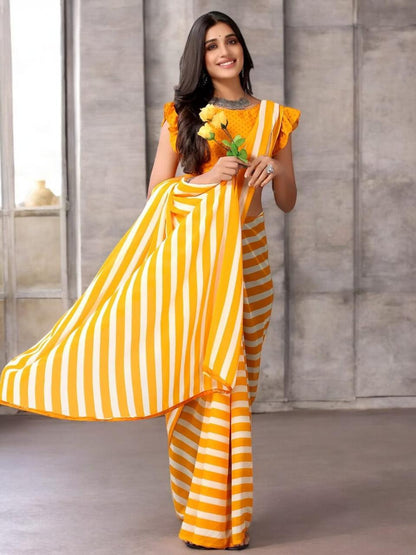 Red White Lining 1 minute Soft Georgette Saree