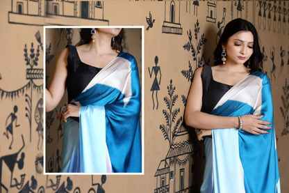 Multi-Color Block Satin Saree Digital Print Original Japan Satin (Devsena satin)