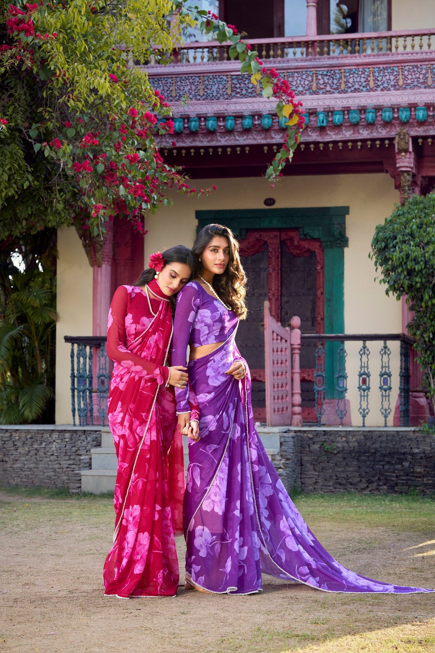 Luxurios Chiffon Foral Printed Pearl Lace Border