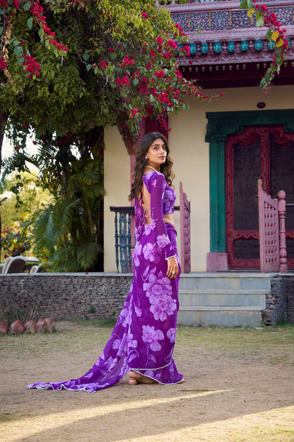 Luxurios Chiffon Foral Printed Pearl Lace Border