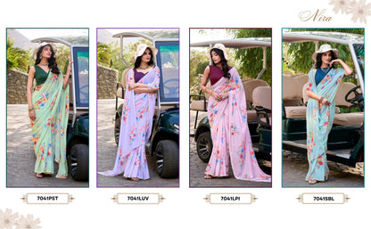 Floral Printed With Pearl Lace Border