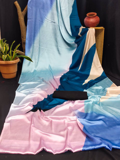 Multi-Color Block Satin Saree Digital Print Original Japan Satin (Devsena satin)