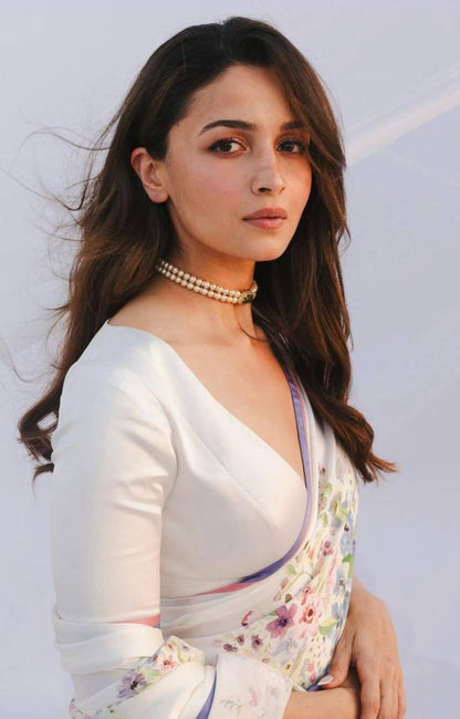 Alia White digital Floral Print Original Japan Satin (Devsena satin)