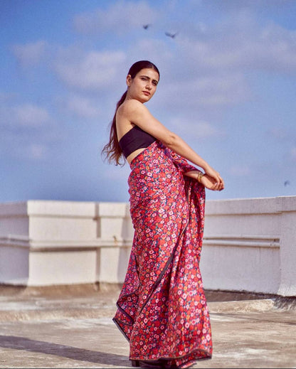 Floral Digital Print Saree Original Japan Satin (Devsena satin)