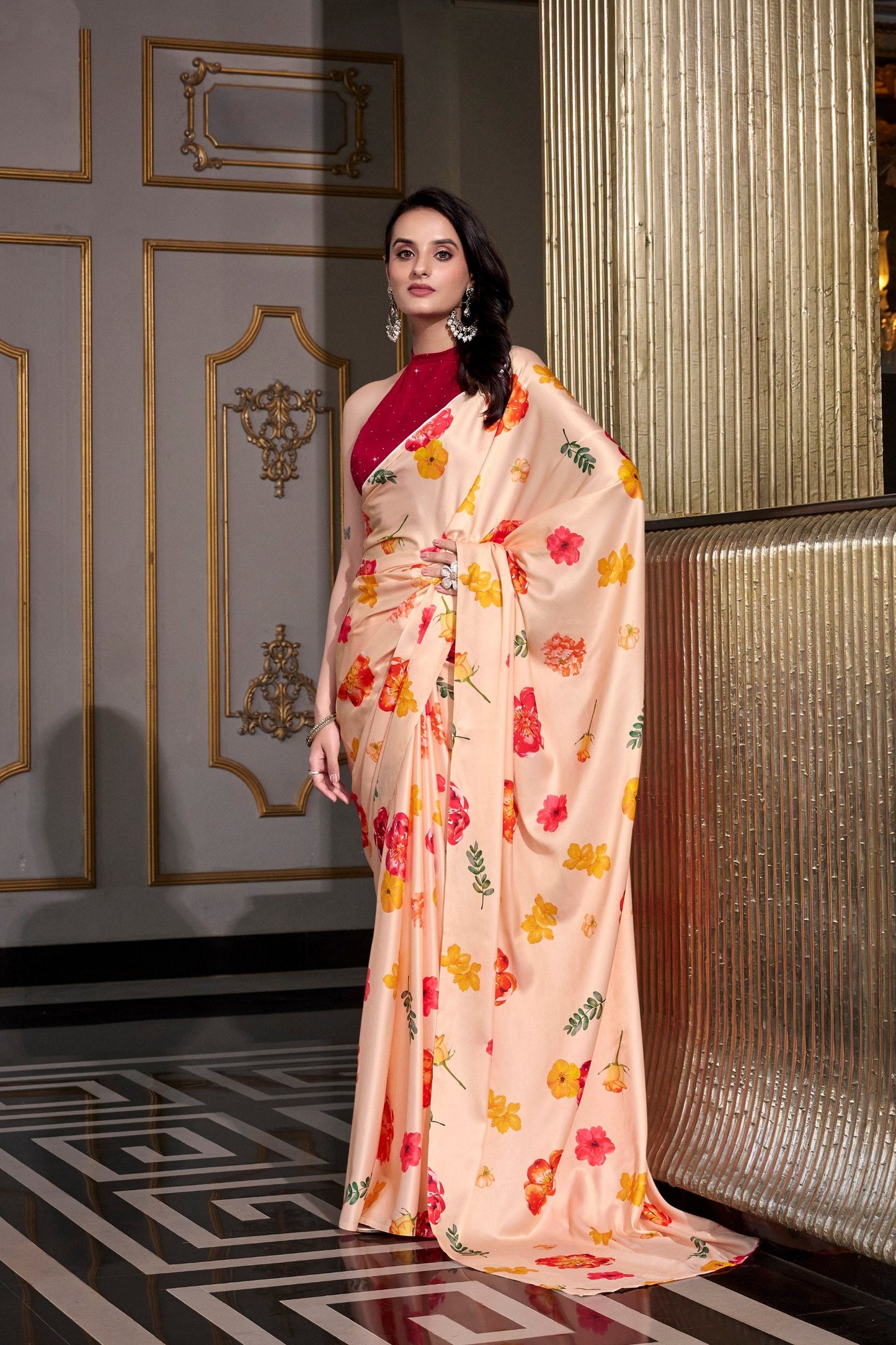 Premium Satin Silk Digital Print Saree