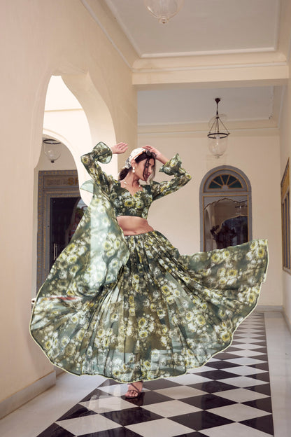 Multicolor Digital Print Weightless Marbel Floral Hot Modern Saree Wtih Pearl Lace Border