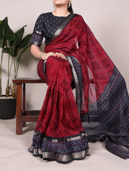 Bandhej Print With Zari Weaving Work