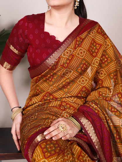 Bandhej Print With Zari Weaving Work