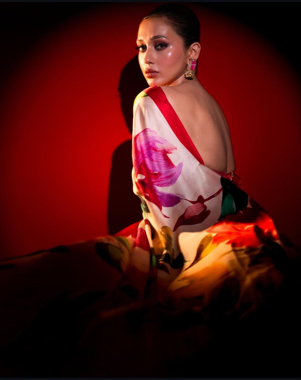 White Floral Printed Satin Silk Saree with Pink Border Digital Print  Original Japan Satin (Devsena satin)