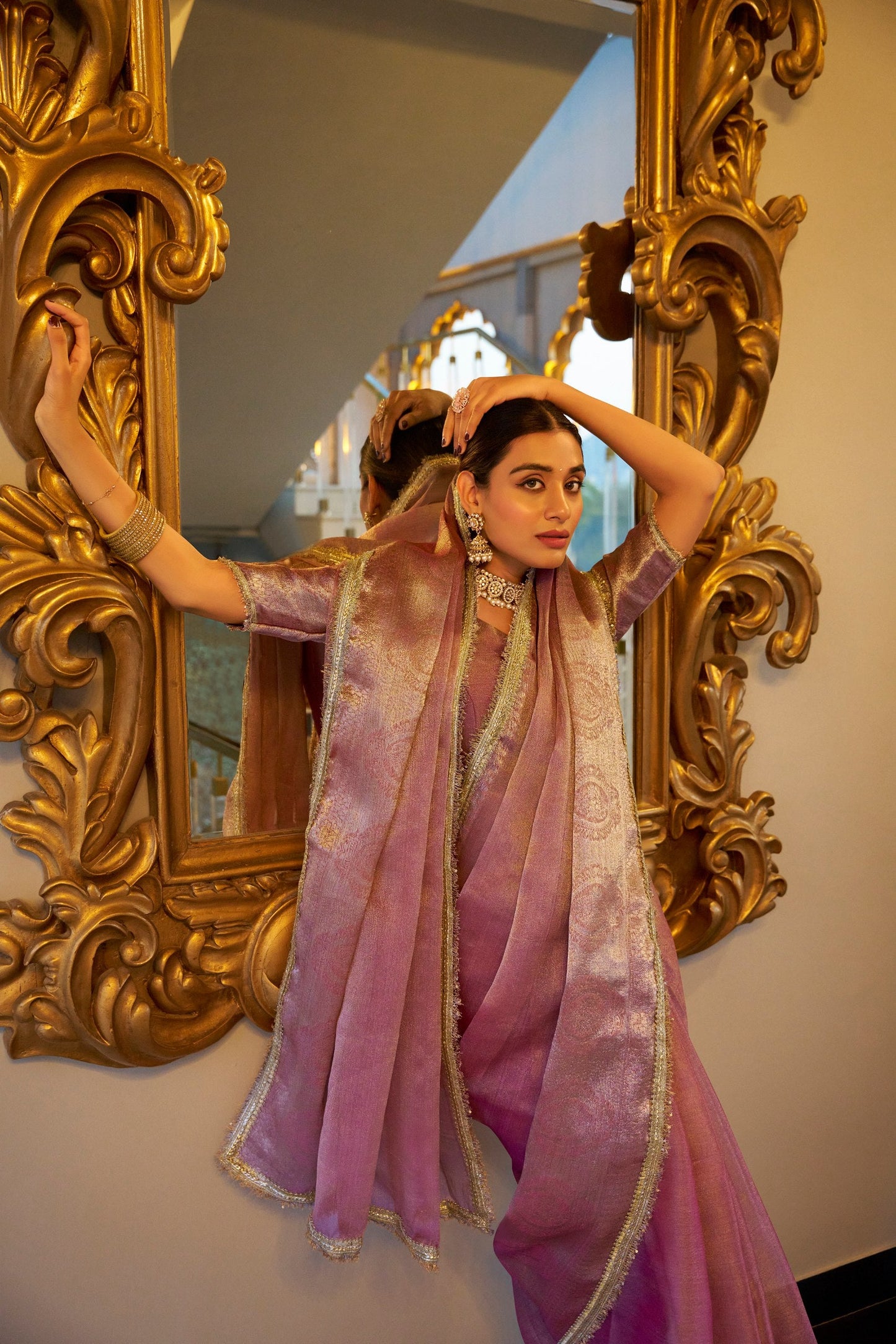 Tissue Shimmer Saree Zari Weaving Work With Sequins Lace Border